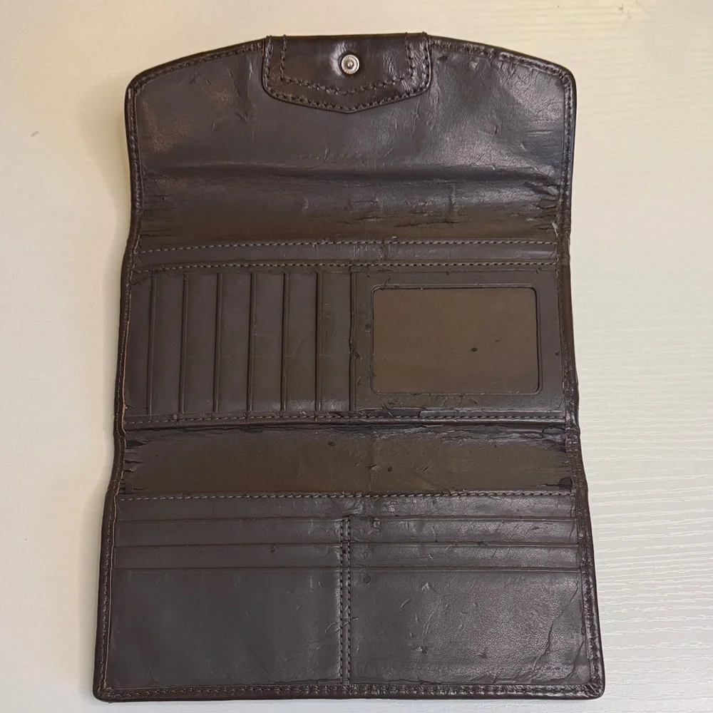 Coach Ashley signature Sateen Checkbook Wallet in khaki and brown